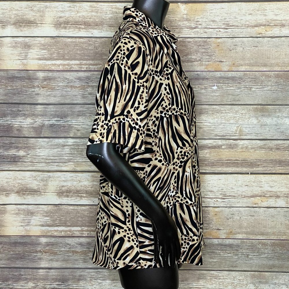 Vintage Kathy Che Animal Print Blouse Women's Size 10 Short Sleeve Button Down - Picture 3 of 6